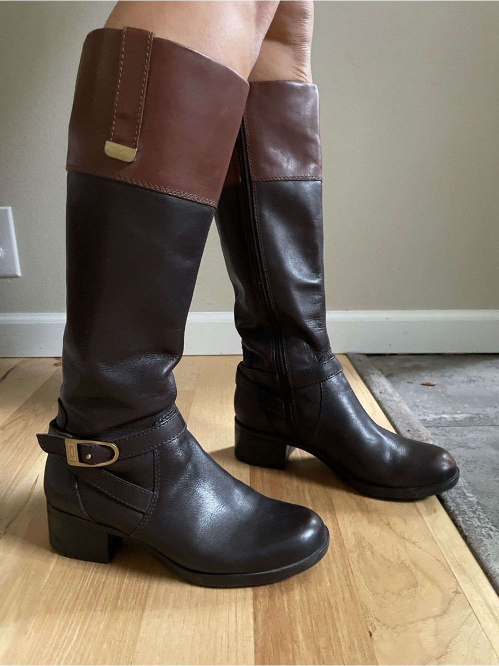 Bandolino Two-Tone Brown Leather Knee Boots Size 7